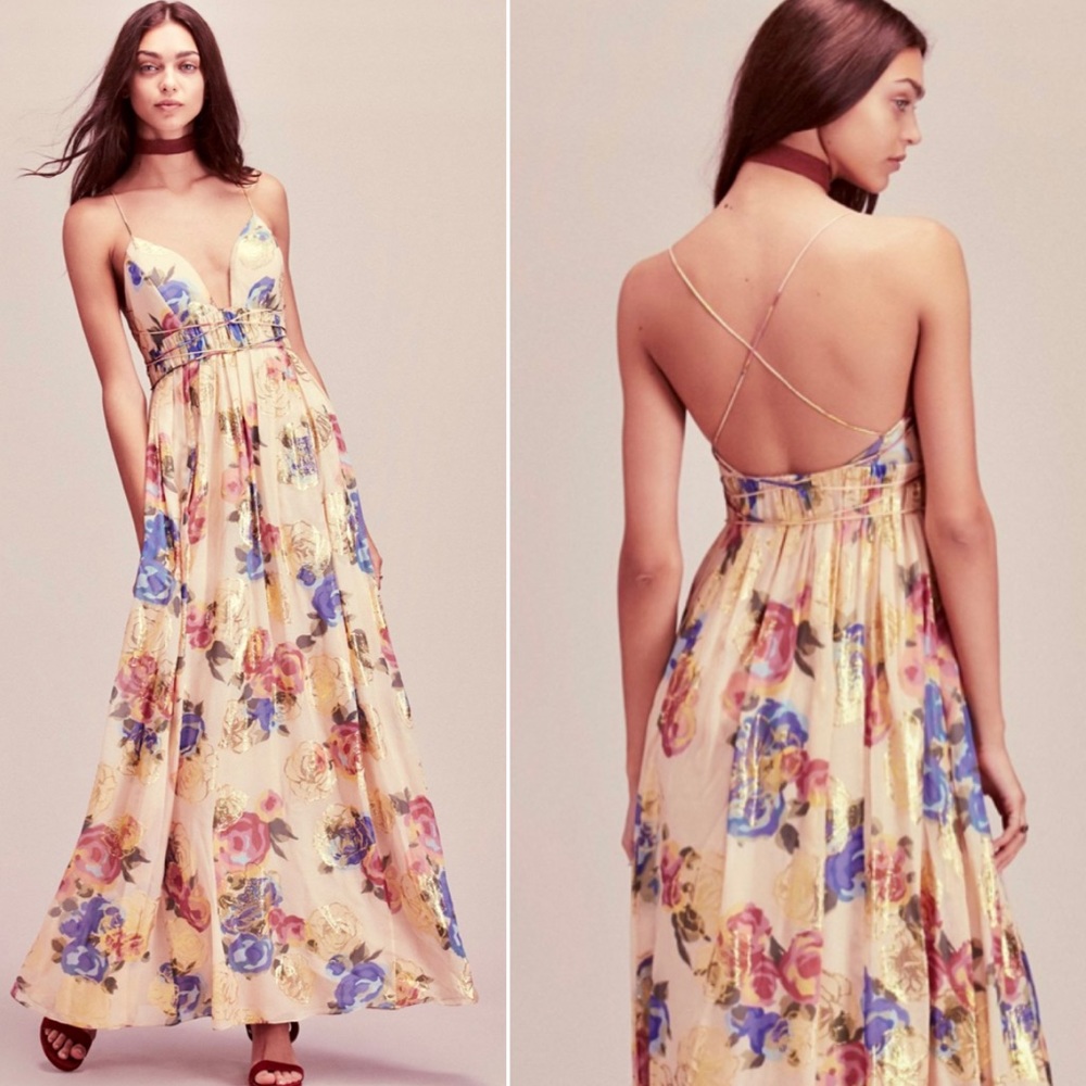 Free people Silk Shadows Printed Dress in Ivory Combo